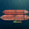 Aerial view of the FSO Safer with the Yemen and Ndeavor moored alongside, preparing to transfer the oil. Image courtesy of Boskalis.