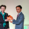 Sonam Tashi Lama from Red Panda Network receives the Whitley Award from Princess Anne, patron of the Whitley Fund for Nature in London.