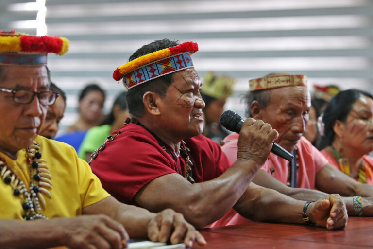 A Siekopai leader prepares to testify about his people’s ancestral territory, Pë’këya, before the court.