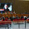 Tewe Dayuma Michela Conta, one of the girls kidnapped from the Tagaeri and Taromenane territory, speak during the trial. Image courtesy of the Inter-American Court of Human Rights via Flickr (CC BY-SA 2.0).