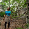 Premsinee in the ruin of her old school.