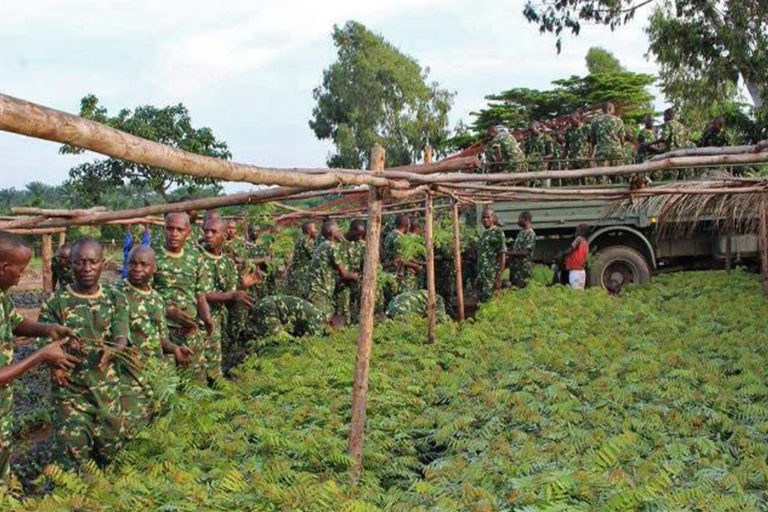 Burundian soldiers in a nursery.