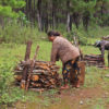 Indigenous people in neighboring villages of Glar commune collect dead branches for firewood.