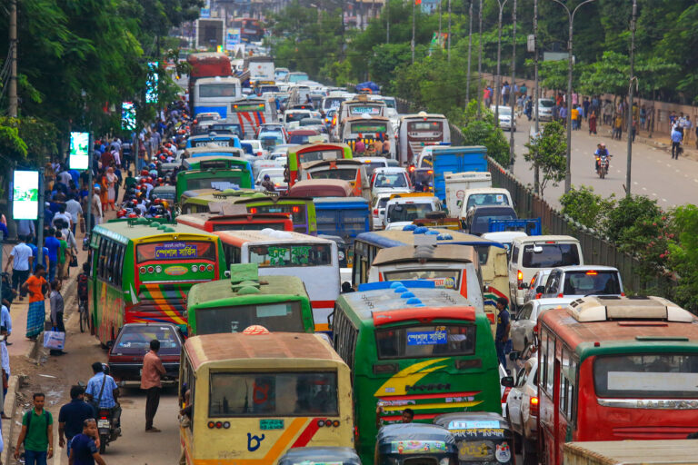 A traffic jam in Dhaka.