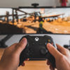 Playing on an Xbox.