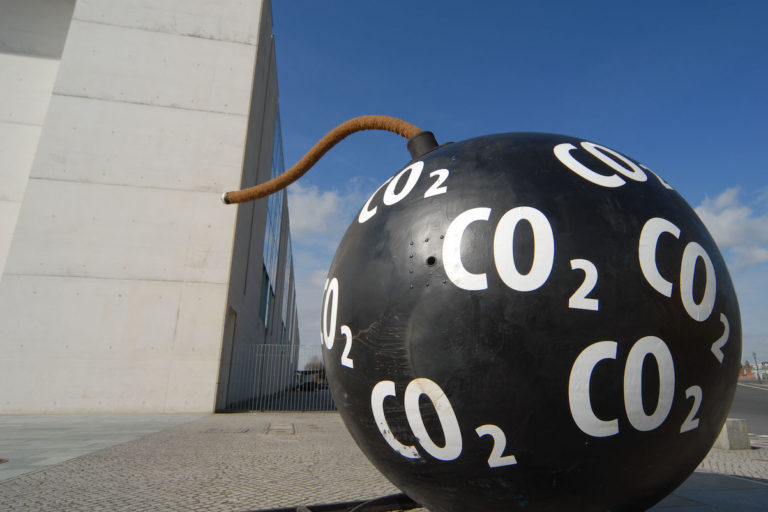 Greenpeace activists built a carbon bomb to protest Carbon Dioxide Capture and Storage at a protest in Germany. Image courtesy of Karsten Smid / Greenpeace Media Library.