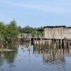 House on stilts built illegally in the Lowé mangrove in Libreville, Gabon. Proto taken on March 3, 2023 by Elodie Toto