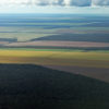 Patchwork of legal forest reserves, pasture, and soy farms drone.